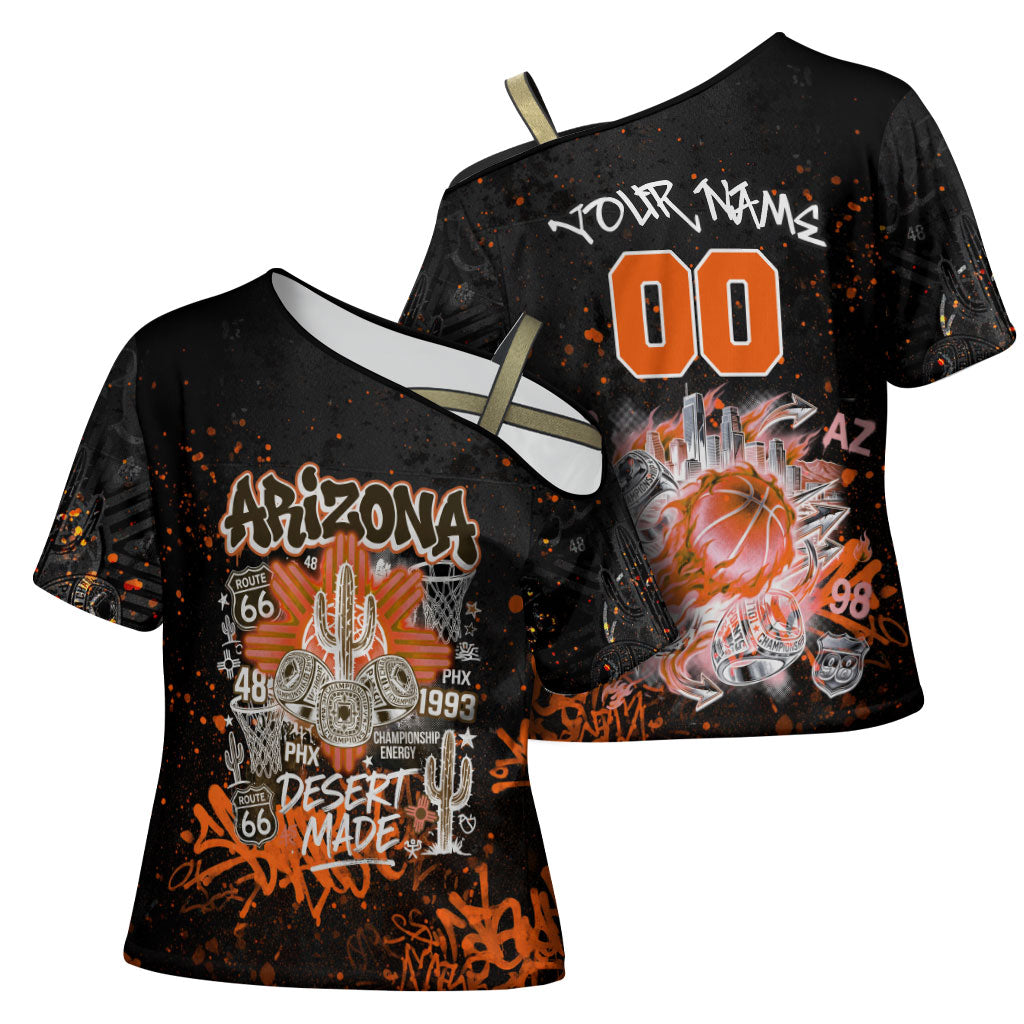 Personalized Arizona Cross Shoulder Shirt Graffiti Street Art Southwest Cactus Route 66 Retro