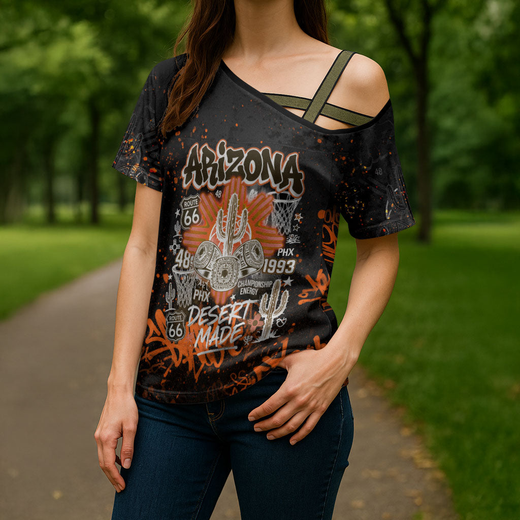 Personalized Arizona Cross Shoulder Shirt Graffiti Street Art Southwest Cactus Route 66 Retro