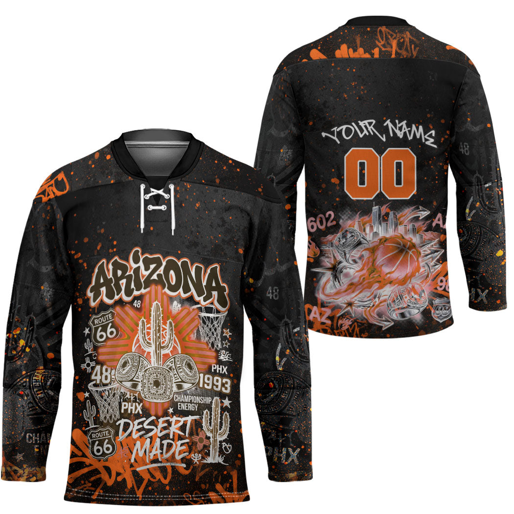 Personalized Arizona Hockey Jersey Graffiti Street Art Southwest Cactus Route 66 Retro
