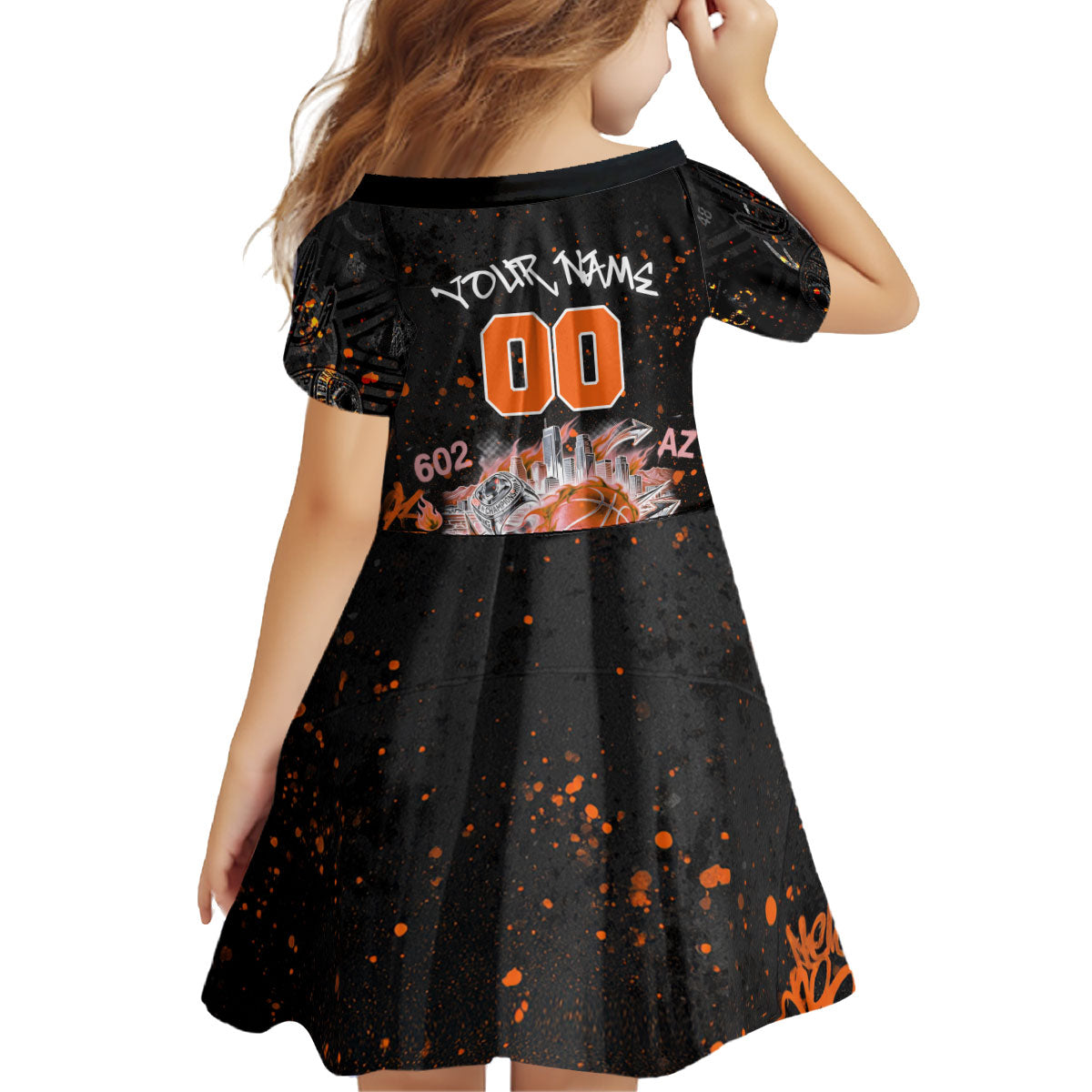 Personalized Arizona Kid Short Sleeve Dress Graffiti Street Art Southwest Cactus Route 66 Retro