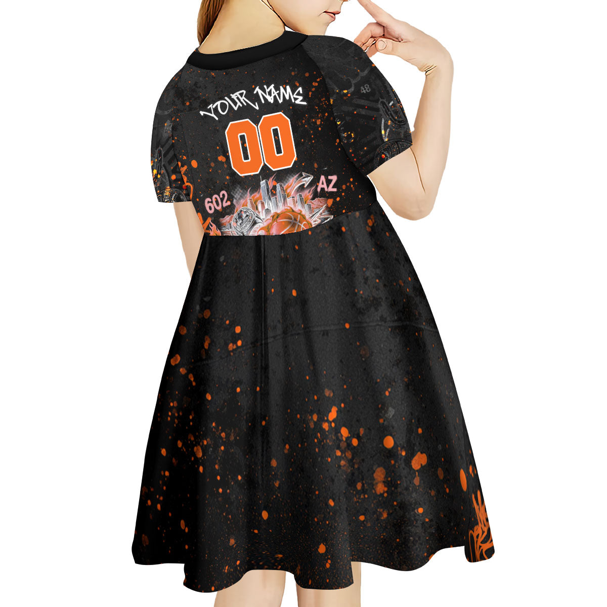 Personalized Arizona Kid Short Sleeve Dress Graffiti Street Art Southwest Cactus Route 66 Retro