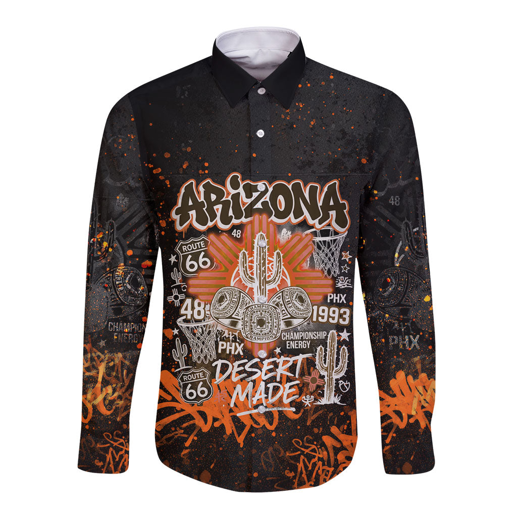 Personalized Arizona Long Sleeve Button Shirt Graffiti Street Art Southwest Cactus Route 66 Retro