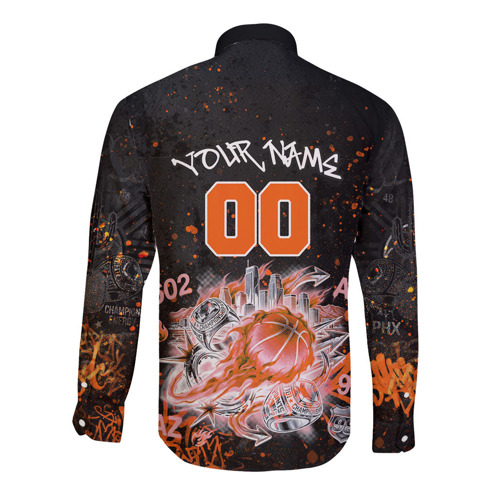 Personalized Arizona Long Sleeve Button Shirt Graffiti Street Art Southwest Cactus Route 66 Retro