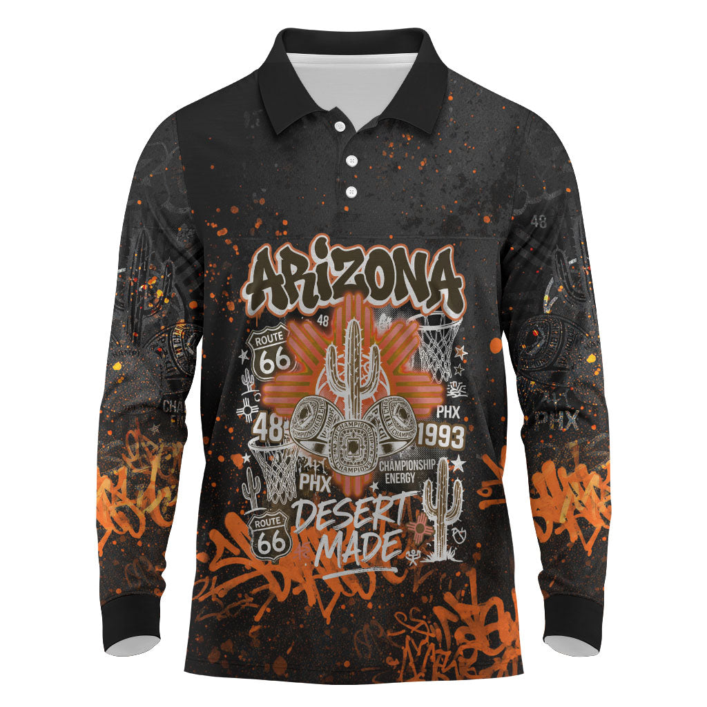 Personalized Arizona Long Sleeve Polo Shirt Graffiti Street Art Southwest Cactus Route 66 Retro