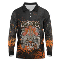 Personalized Arizona Long Sleeve Polo Shirt Graffiti Street Art Southwest Cactus Route 66 Retro