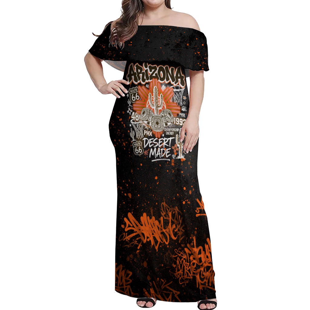 Personalized Arizona Off Shoulder Maxi Dress Graffiti Street Art Southwest Cactus Route 66 Retro