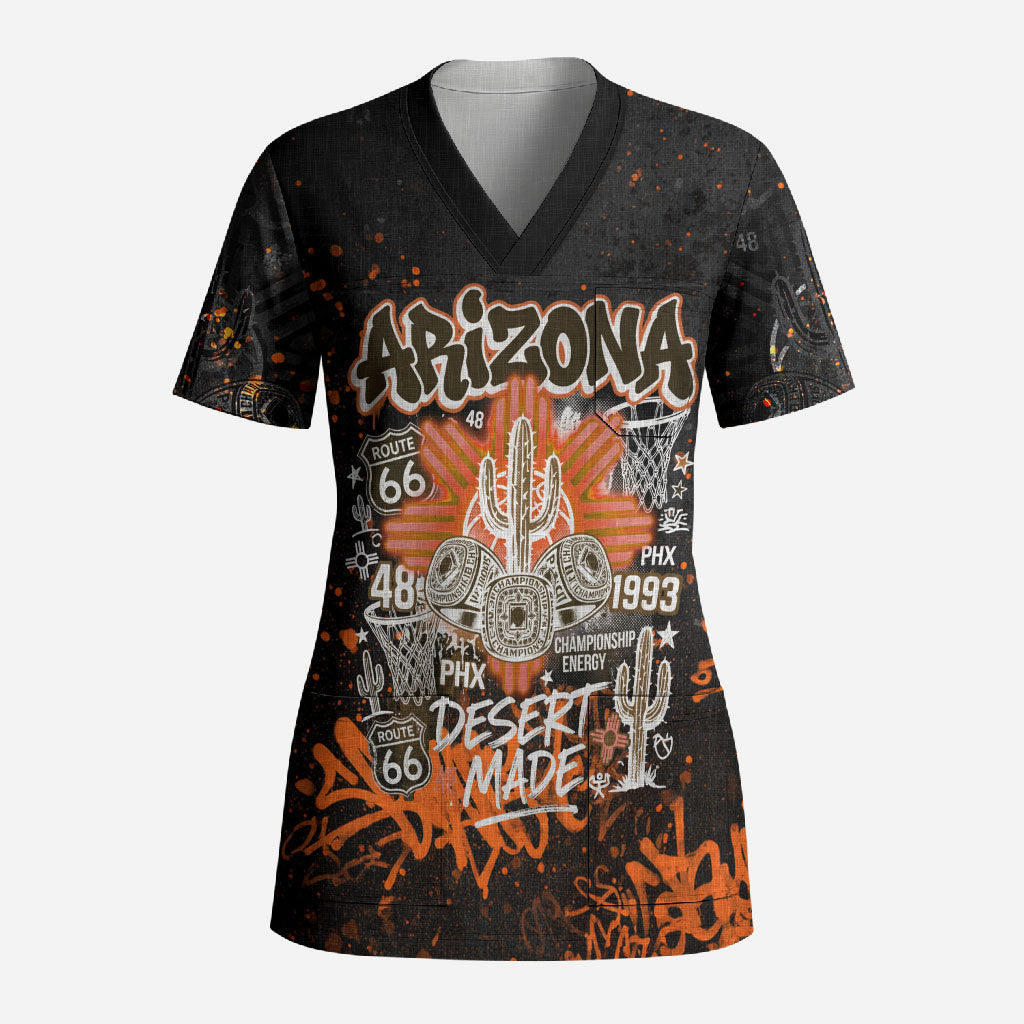Personalized Arizona Scrub Top Graffiti Street Art Southwest Cactus Route 66 Retro