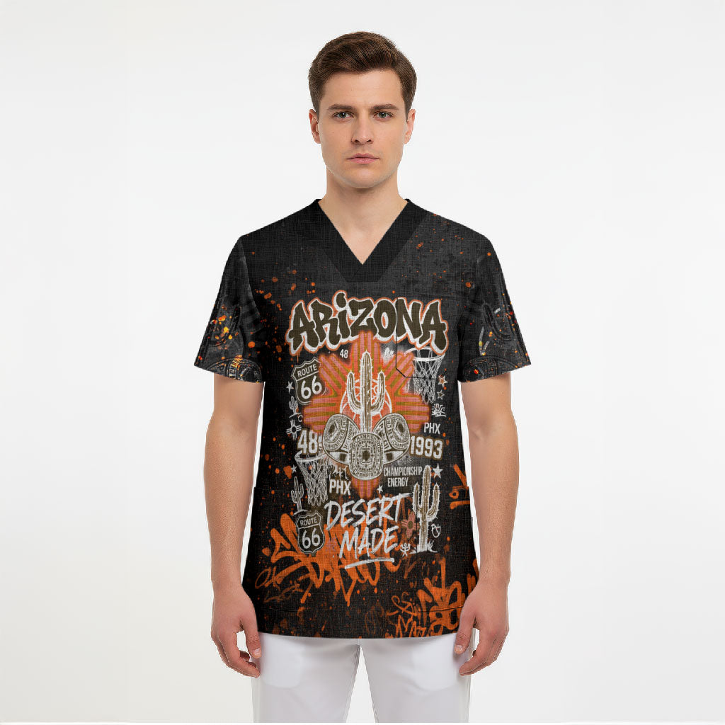 Personalized Arizona Scrub Top Graffiti Street Art Southwest Cactus Route 66 Retro