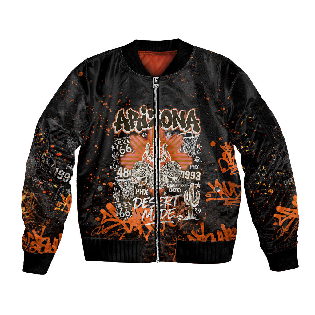 Personalized Arizona Sleeve Zip Bomber Jacket Graffiti Street Art Southwest Cactus Route 66 Retro