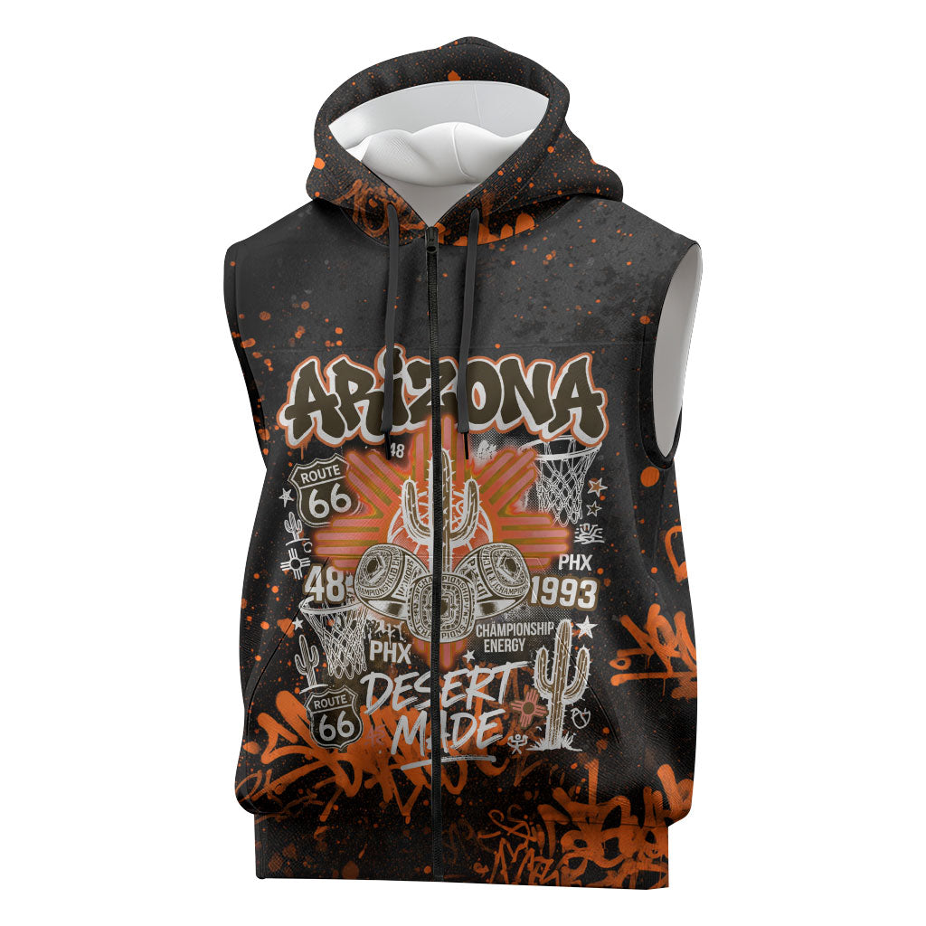 Personalized Arizona Sleeveless Zip Hoodie Graffiti Street Art Southwest Cactus Route 66 Retro