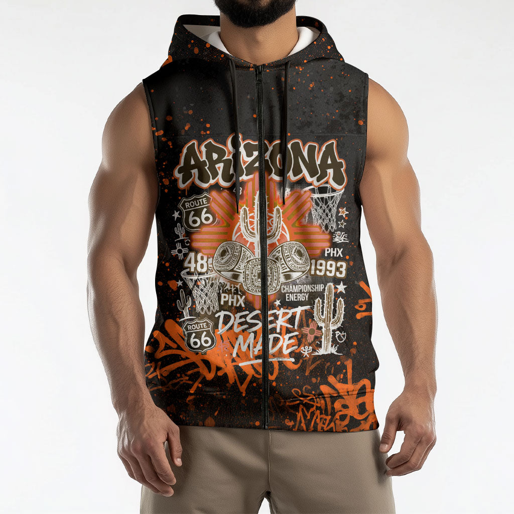 Personalized Arizona Sleeveless Zip Hoodie Graffiti Street Art Southwest Cactus Route 66 Retro