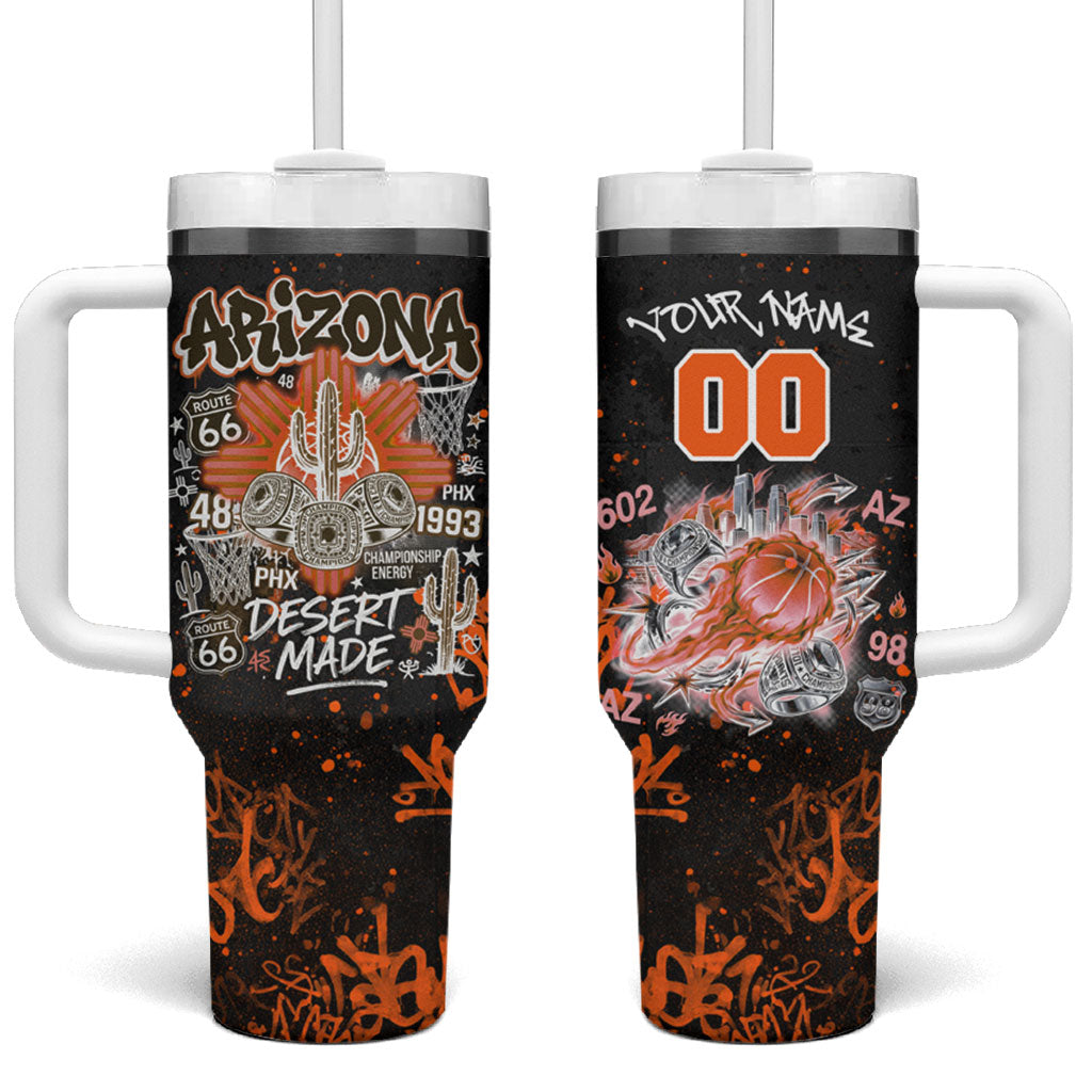 Personalized Arizona Tumbler With Handle Graffiti Street Art Southwest Cactus Route 66 Retro