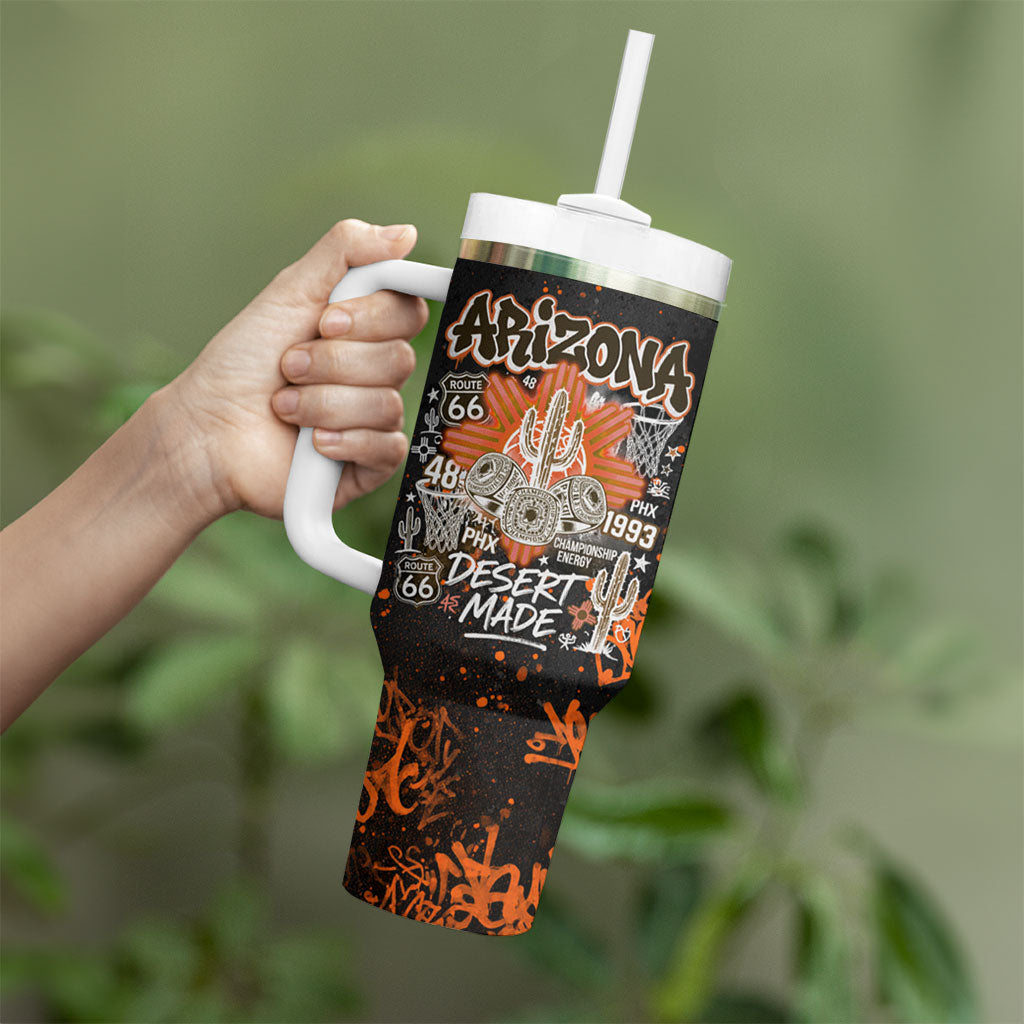 Personalized Arizona Tumbler With Handle Graffiti Street Art Southwest Cactus Route 66 Retro