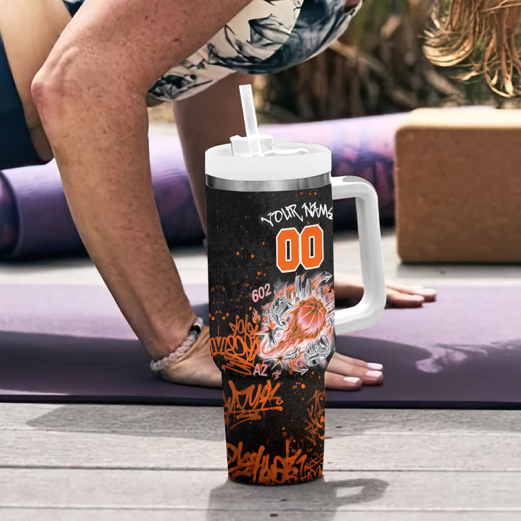 Personalized Arizona Tumbler With Handle Graffiti Street Art Southwest Cactus Route 66 Retro
