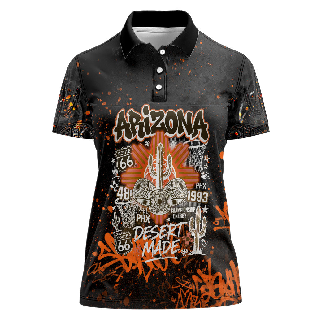 Personalized Arizona Women Polo Shirt Graffiti Street Art Southwest Cactus Route 66 Retro
