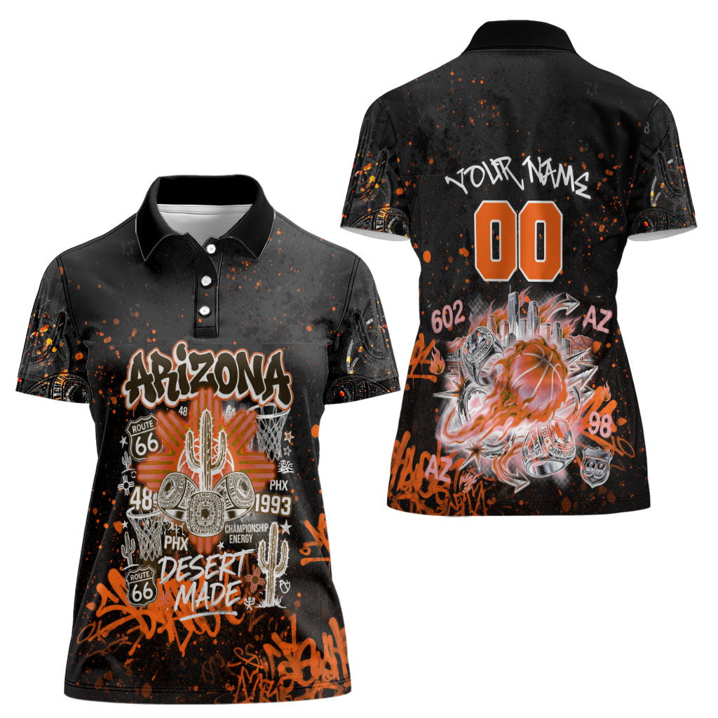 Personalized Arizona Women Polo Shirt Graffiti Street Art Southwest Cactus Route 66 Retro
