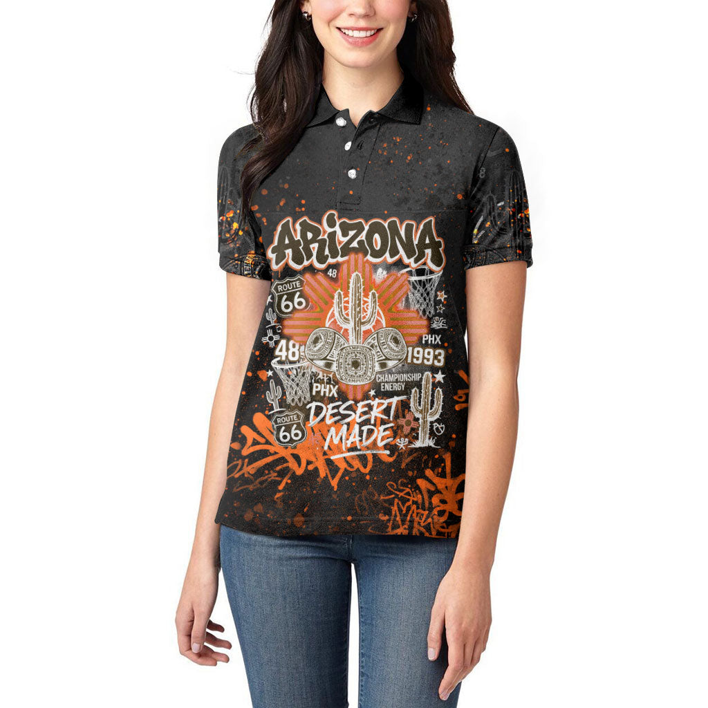 Personalized Arizona Women Polo Shirt Graffiti Street Art Southwest Cactus Route 66 Retro