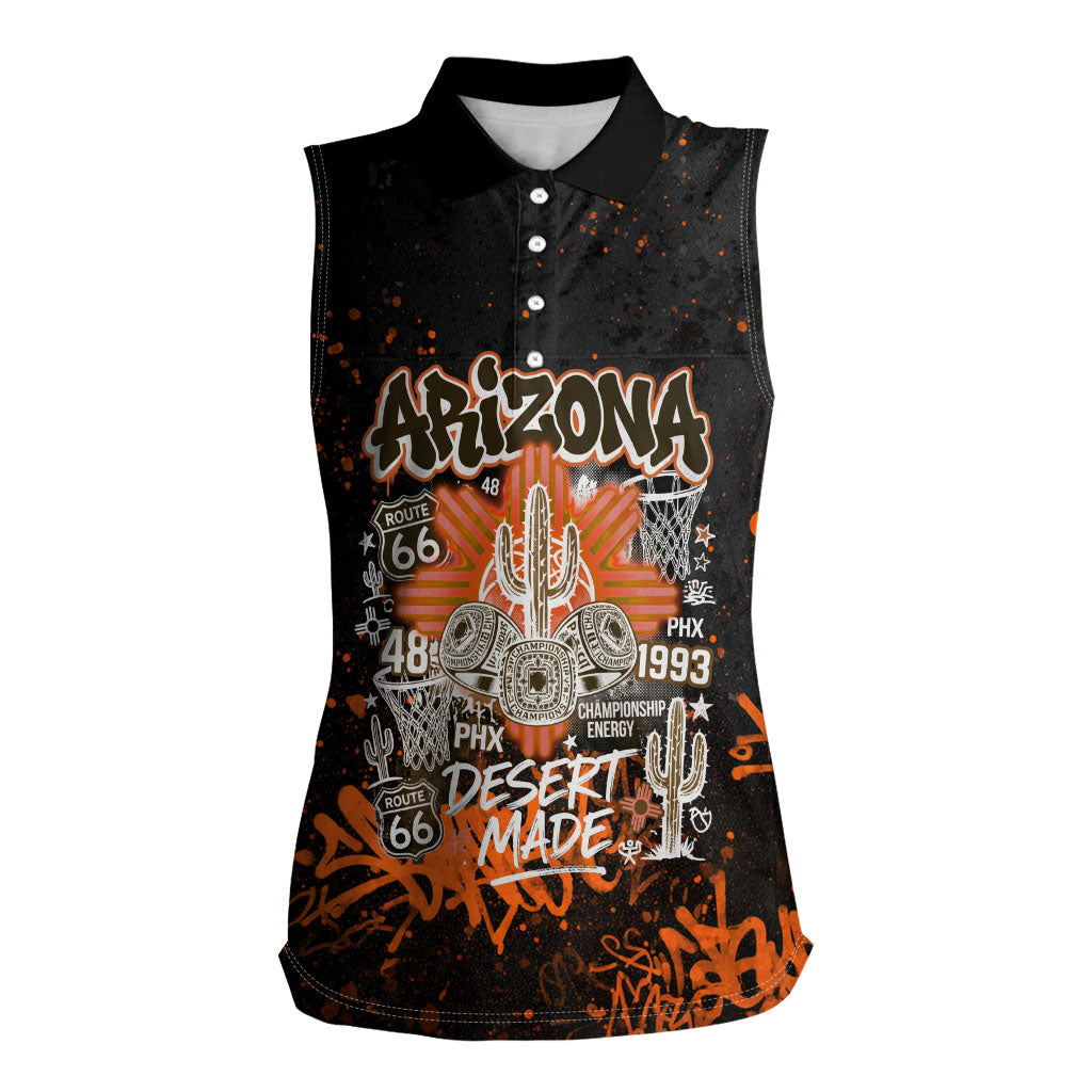 Personalized Arizona Women Sleeveless Polo Shirt Graffiti Street Art Southwest Cactus Route 66 Retro