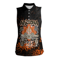 Personalized Arizona Women Sleeveless Polo Shirt Graffiti Street Art Southwest Cactus Route 66 Retro