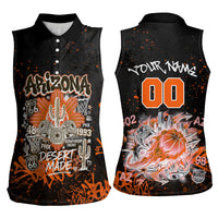 Personalized Arizona Women Sleeveless Polo Shirt Graffiti Street Art Southwest Cactus Route 66 Retro
