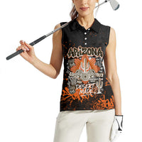 Personalized Arizona Women Sleeveless Polo Shirt Graffiti Street Art Southwest Cactus Route 66 Retro