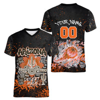 Personalized Arizona Women V-Neck T-Shirt Graffiti Street Art Southwest Cactus Route 66 Retro