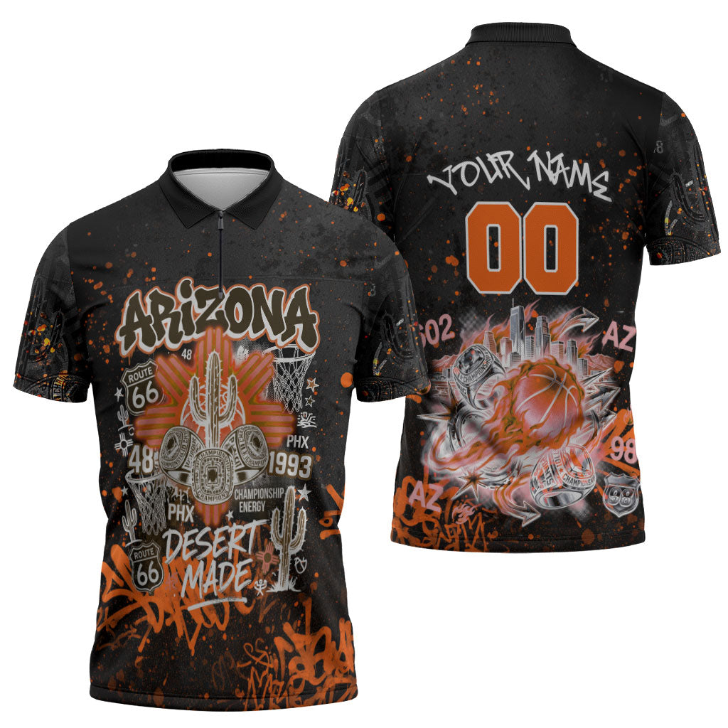 Personalized Arizona Zipper Polo Shirt Graffiti Street Art Southwest Cactus Route 66 Retro