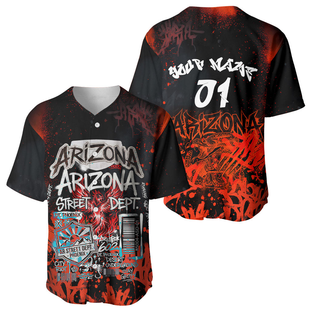 Personalized Arizona Street Graffiti Baseball Jersey Urban Phoenix Underground Art Phoenix Bird Rattlesnake