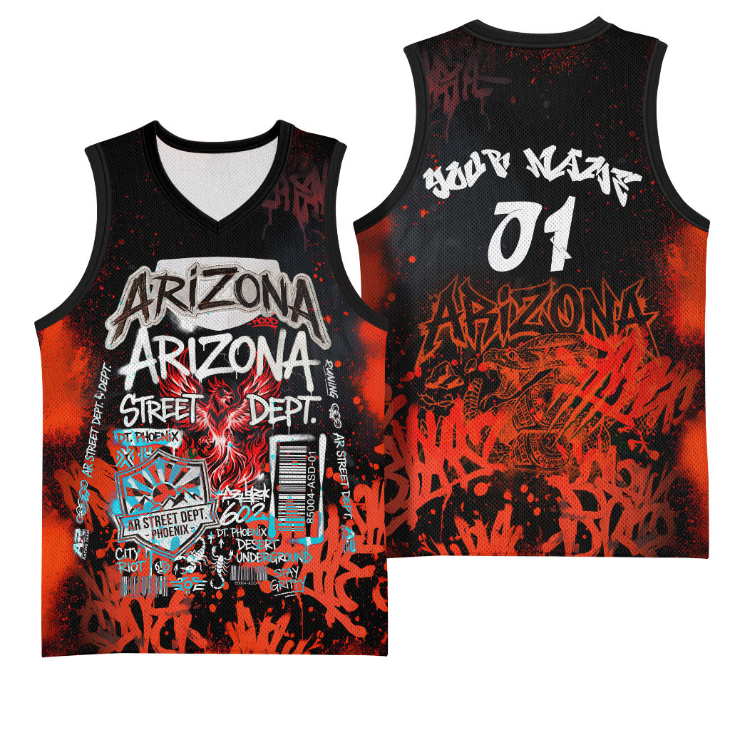 Personalized Arizona Street Graffiti Basketball Jersey Urban Phoenix Underground Art Phoenix Bird Rattlesnake