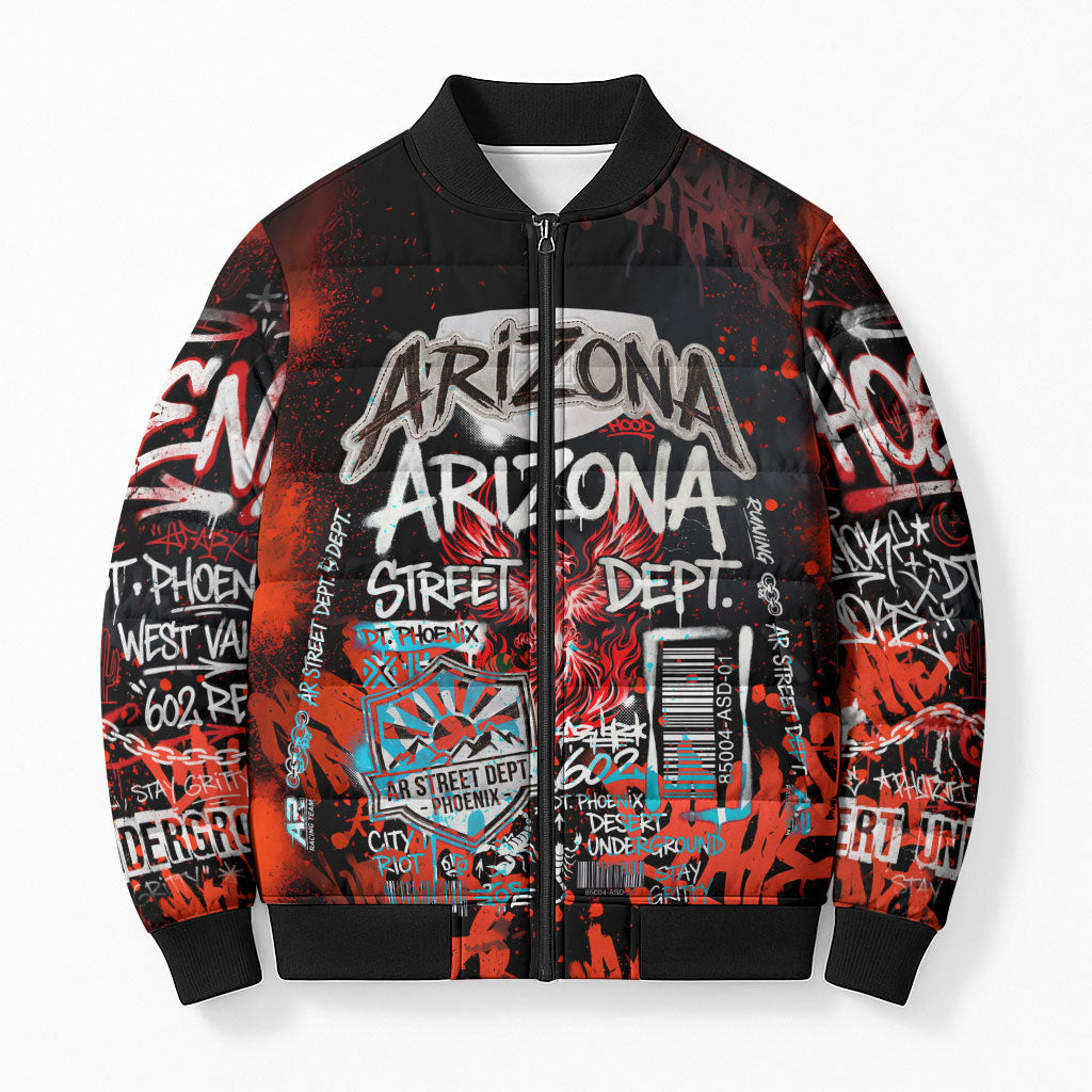 Personalized Arizona Street Graffiti Bomber Puffer Jacket Urban Phoenix Underground Art Phoenix Bird Rattlesnake