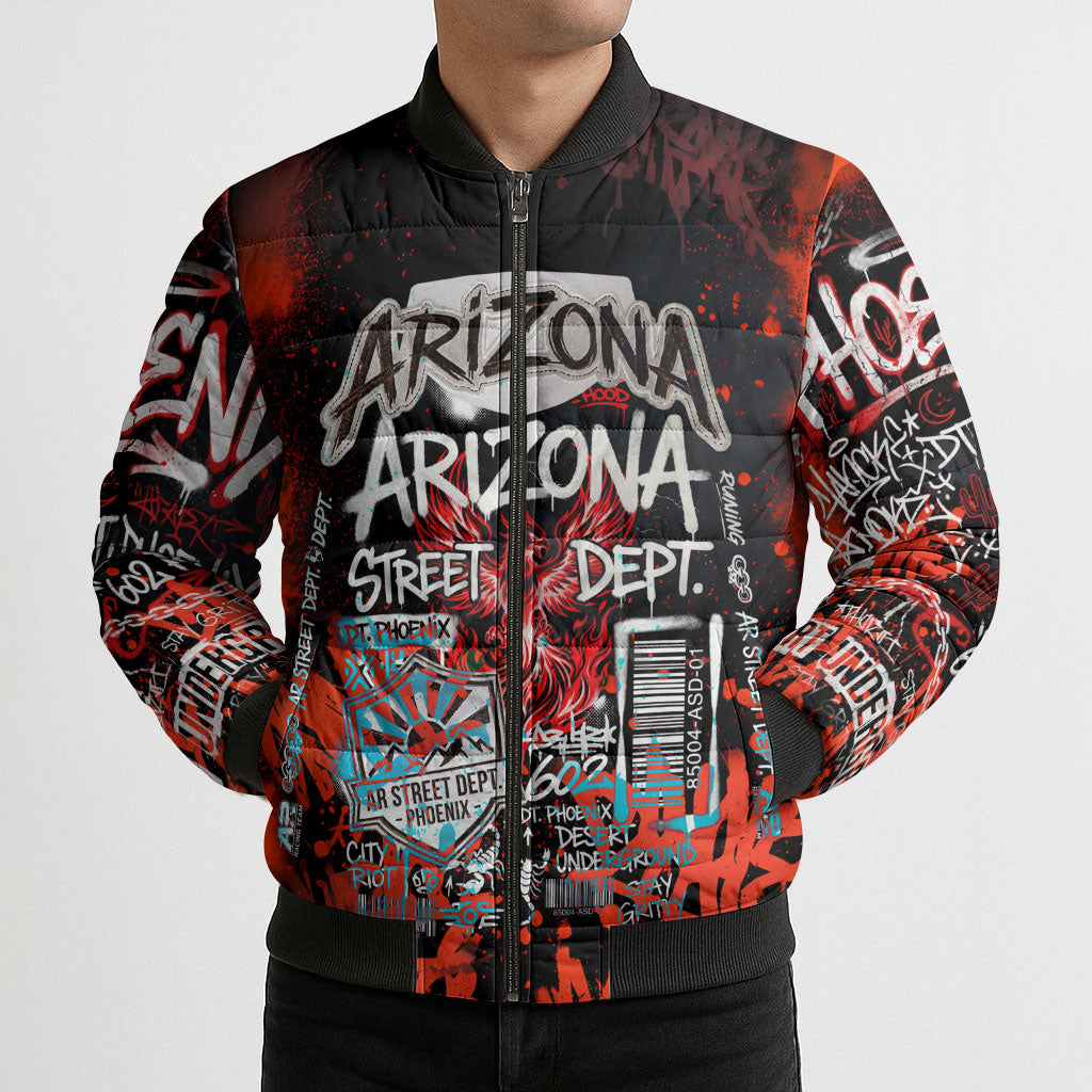 Personalized Arizona Street Graffiti Bomber Puffer Jacket Urban Phoenix Underground Art Phoenix Bird Rattlesnake