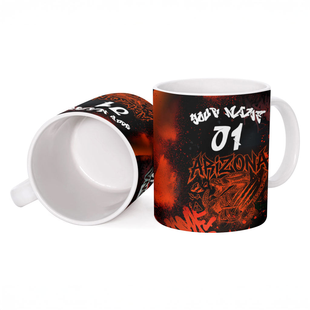 Personalized Arizona Street Graffiti Ceramic Mug Urban Phoenix Underground Art Phoenix Bird Rattlesnake