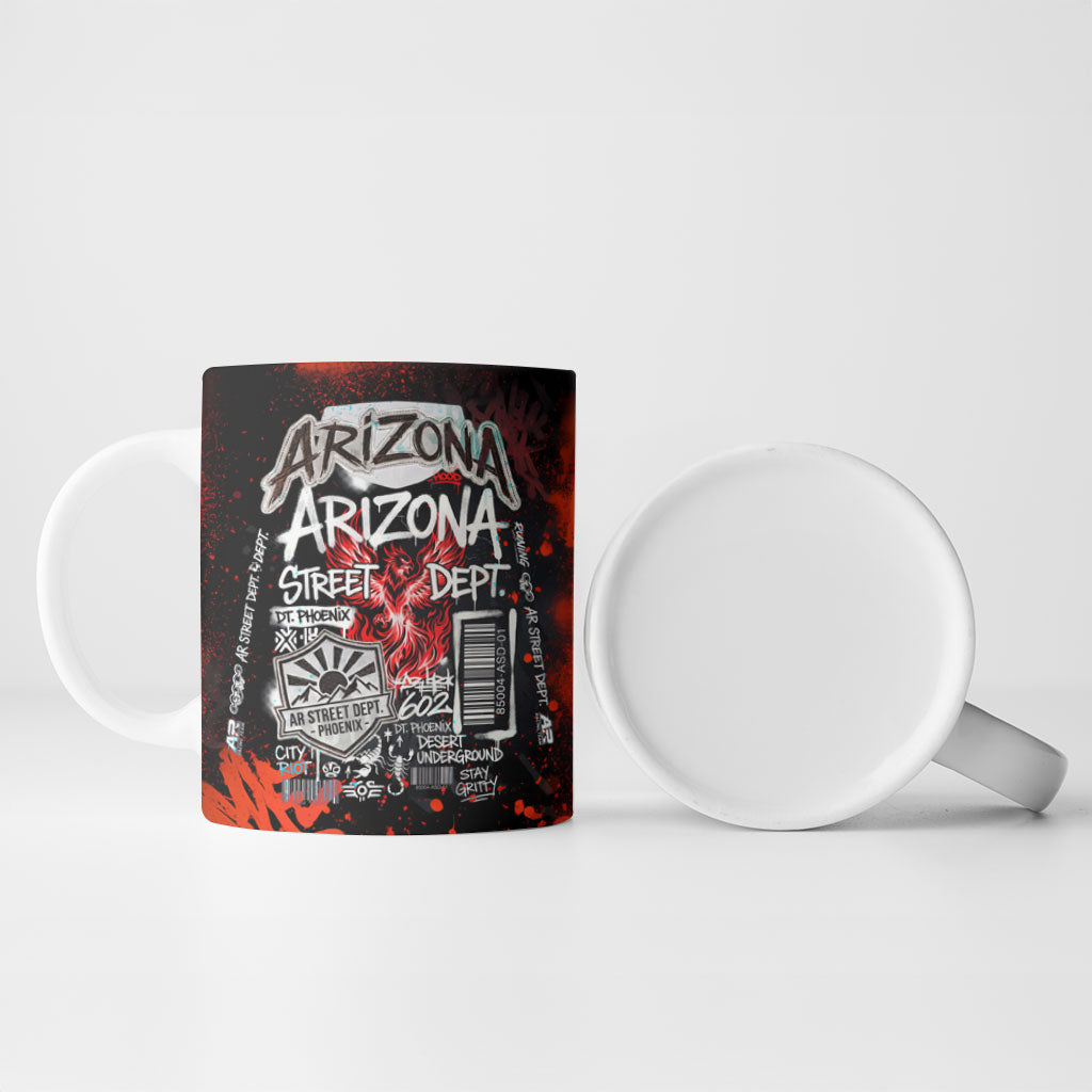 Personalized Arizona Street Graffiti Ceramic Mug Urban Phoenix Underground Art Phoenix Bird Rattlesnake