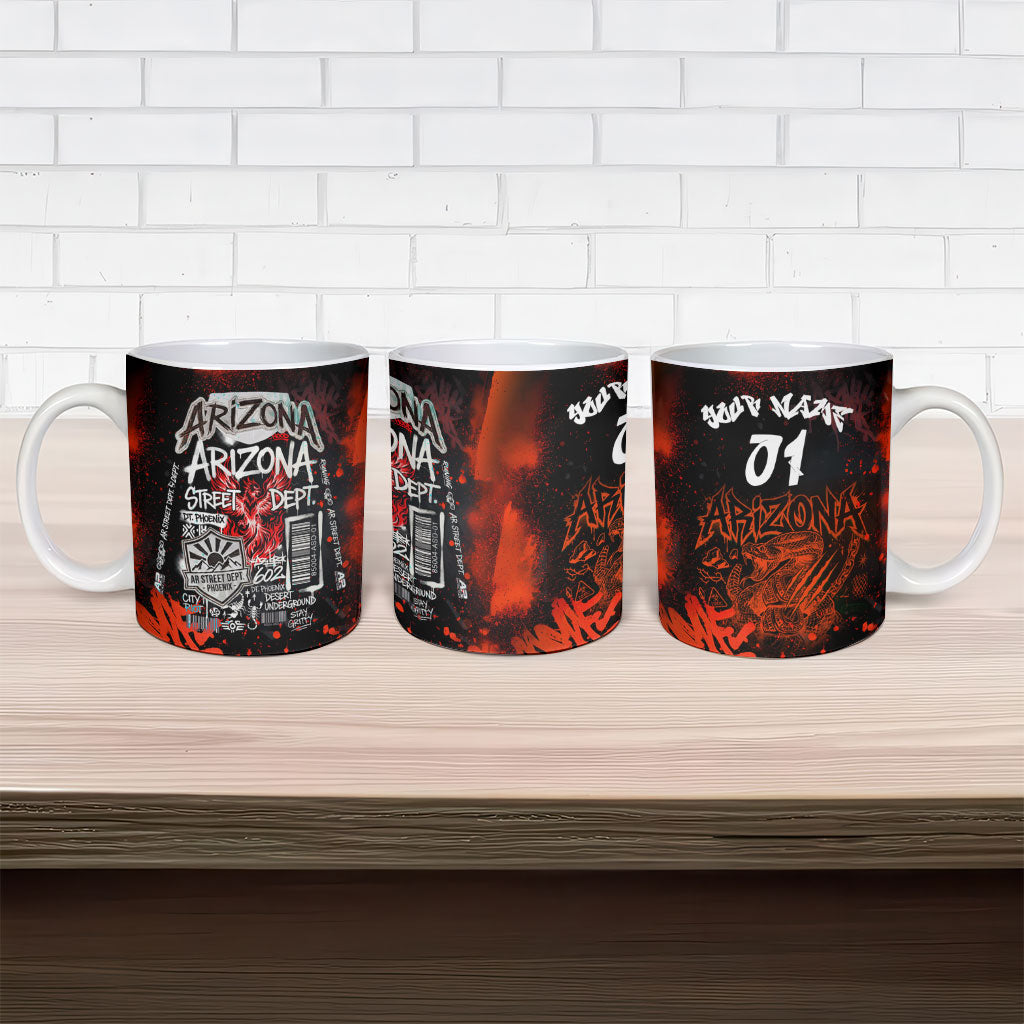 Personalized Arizona Street Graffiti Ceramic Mug Urban Phoenix Underground Art Phoenix Bird Rattlesnake