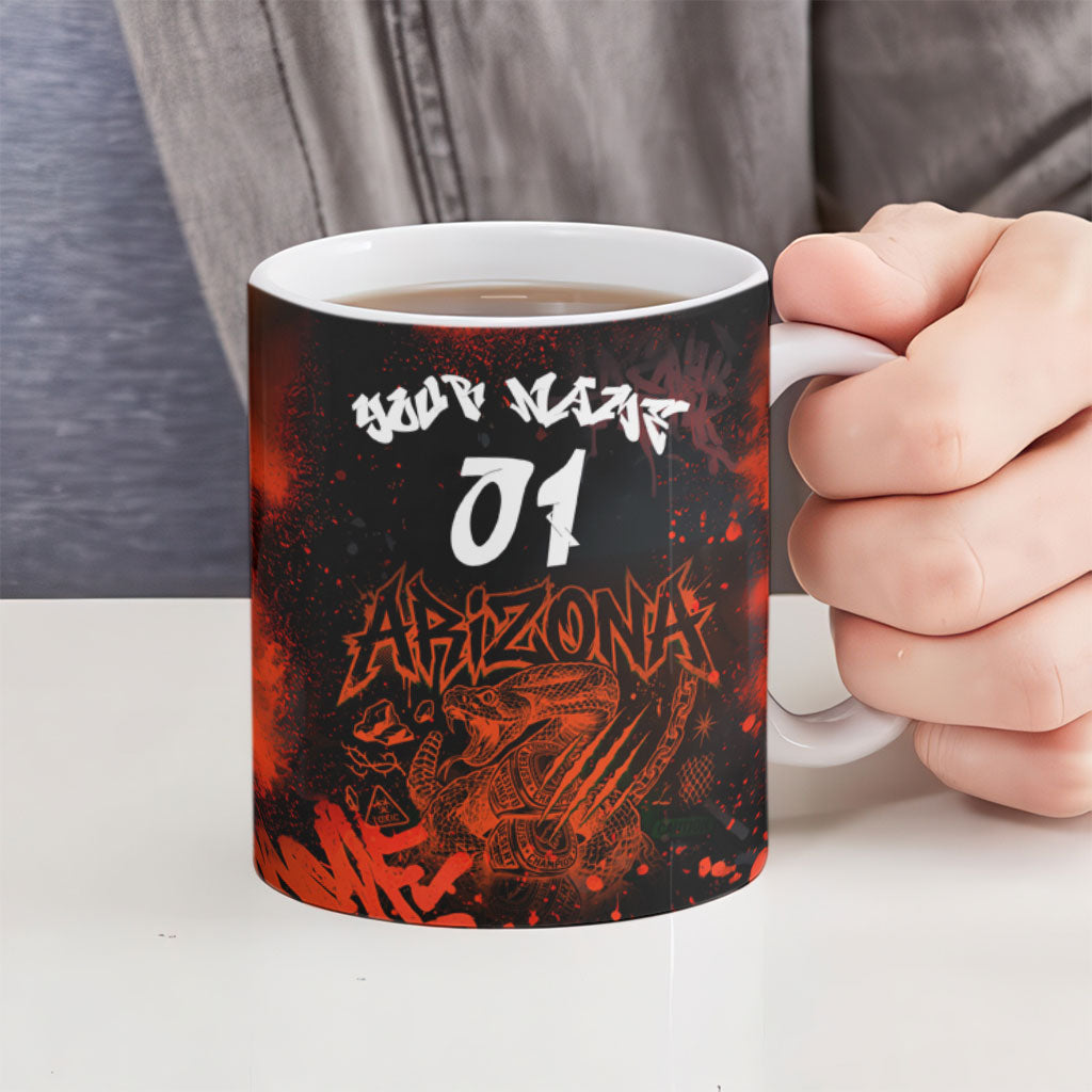 Personalized Arizona Street Graffiti Ceramic Mug Urban Phoenix Underground Art Phoenix Bird Rattlesnake