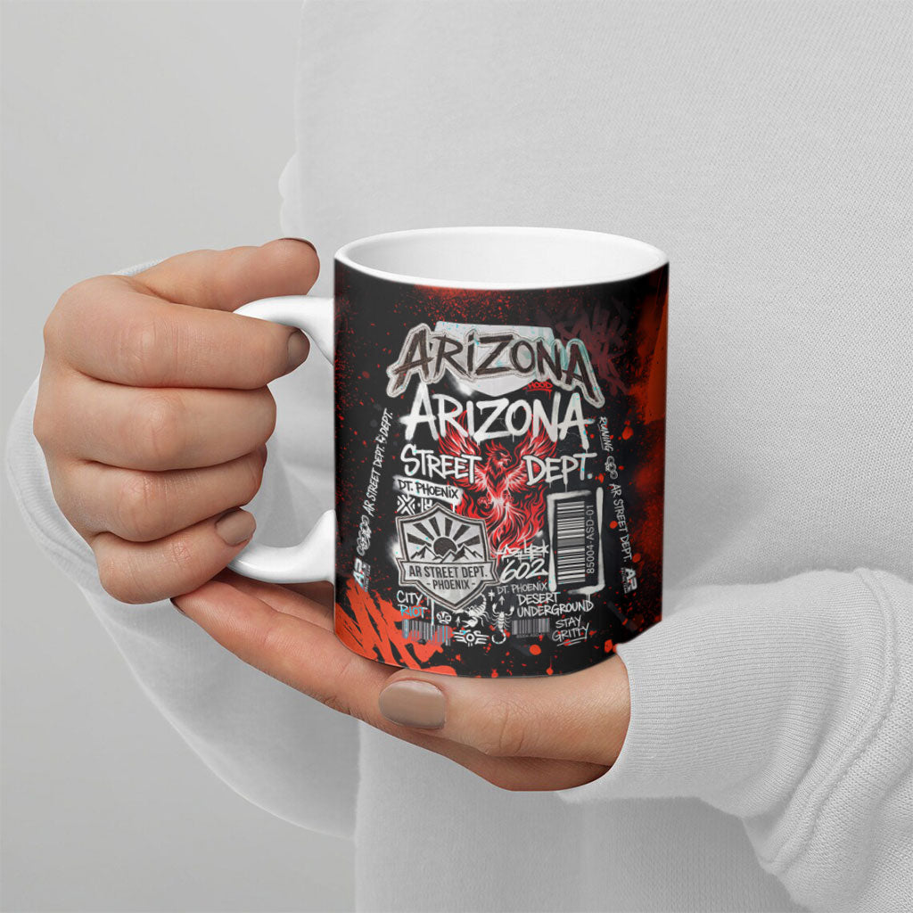 Personalized Arizona Street Graffiti Ceramic Mug Urban Phoenix Underground Art Phoenix Bird Rattlesnake