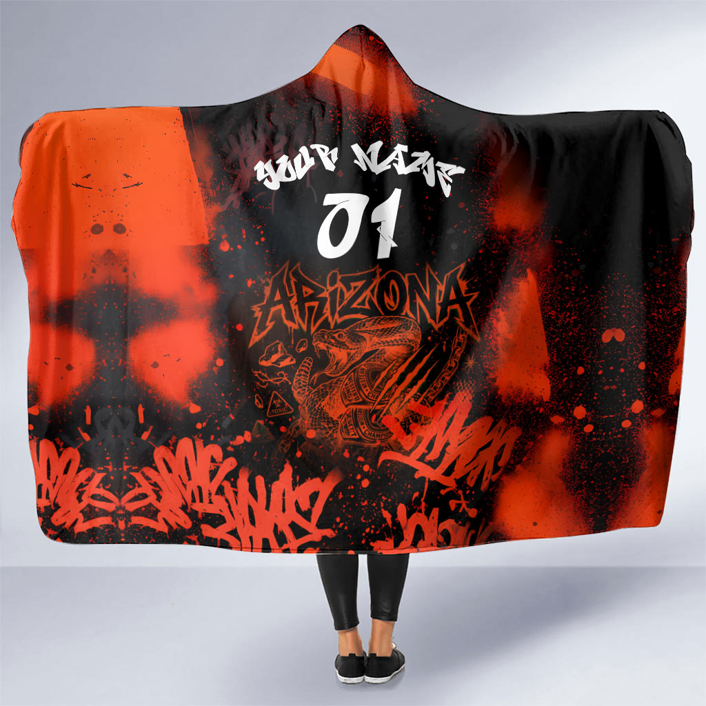 Personalized Arizona Street Graffiti Hooded Blanket Urban Phoenix Underground Art Phoenix Bird Rattlesnake