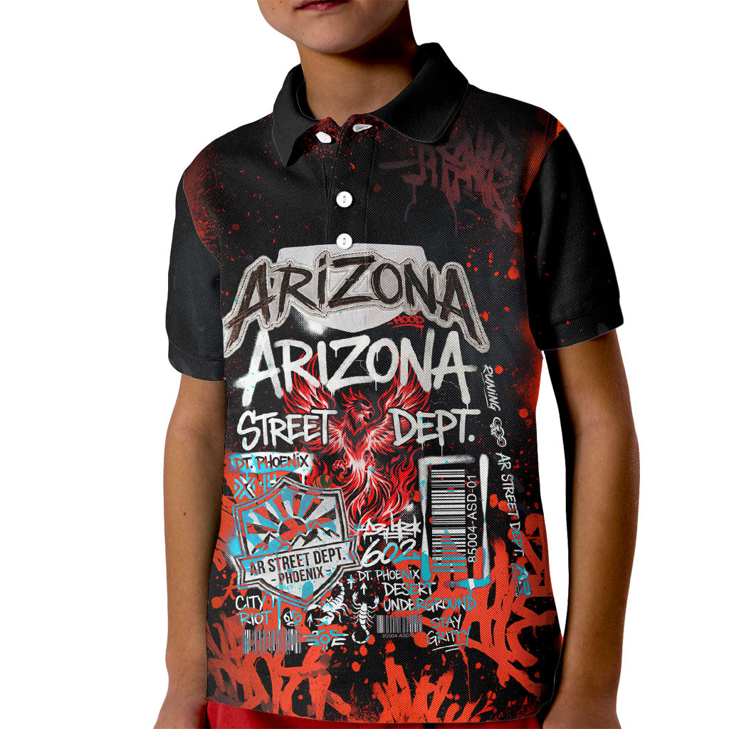 Personalized Arizona Street Graffiti Kid Polo Shirt Urban Phoenix Underground Art Phoenix Bird Rattlesnake
