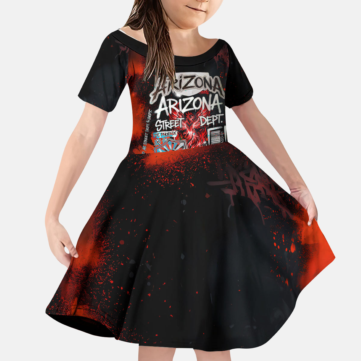 Personalized Arizona Street Graffiti Kid Short Sleeve Dress Urban Phoenix Underground Art Phoenix Bird Rattlesnake