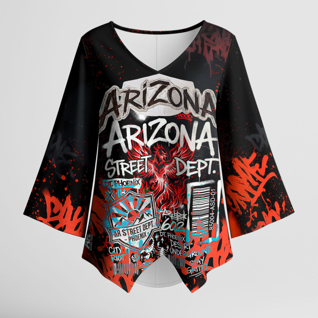 Personalized Arizona Street Graffiti Kimono Sleeve Blouse Urban Phoenix Underground Art Phoenix Bird Rattlesnake