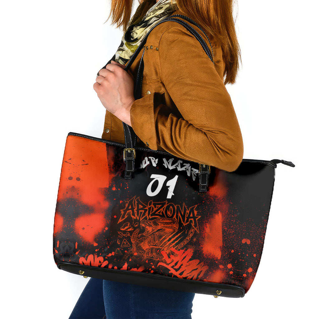 Personalized Arizona Street Graffiti Leather Tote Bag Urban Phoenix Underground Art Phoenix Bird Rattlesnake