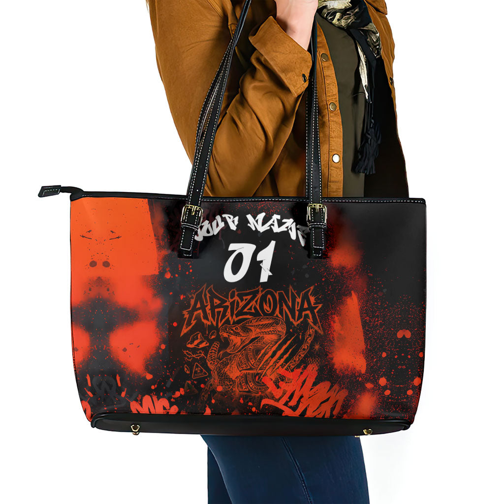 Personalized Arizona Street Graffiti Leather Tote Bag Urban Phoenix Underground Art Phoenix Bird Rattlesnake