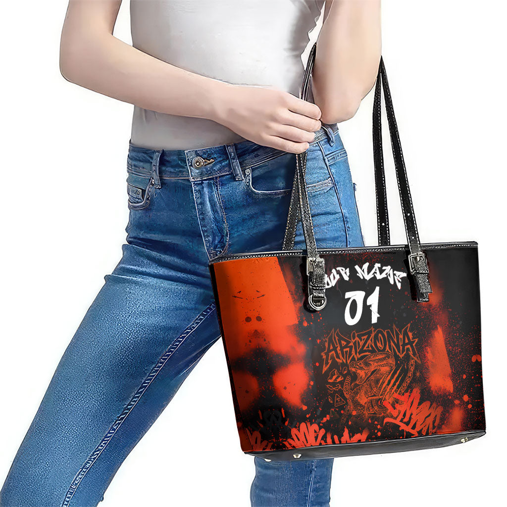 Personalized Arizona Street Graffiti Leather Tote Bag Urban Phoenix Underground Art Phoenix Bird Rattlesnake