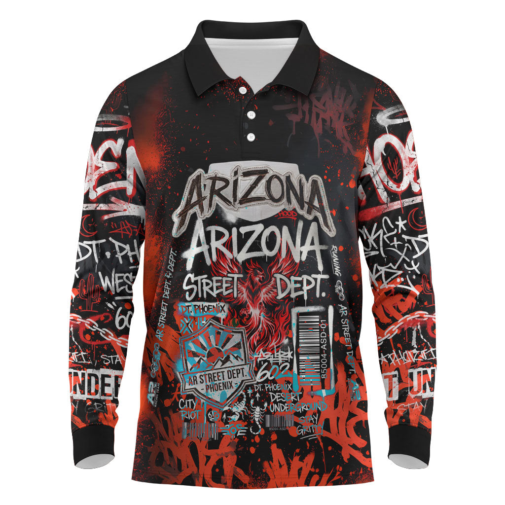 Personalized Arizona Street Graffiti Long Sleeve Polo Shirt Urban Phoenix Underground Art Phoenix Bird Rattlesnake