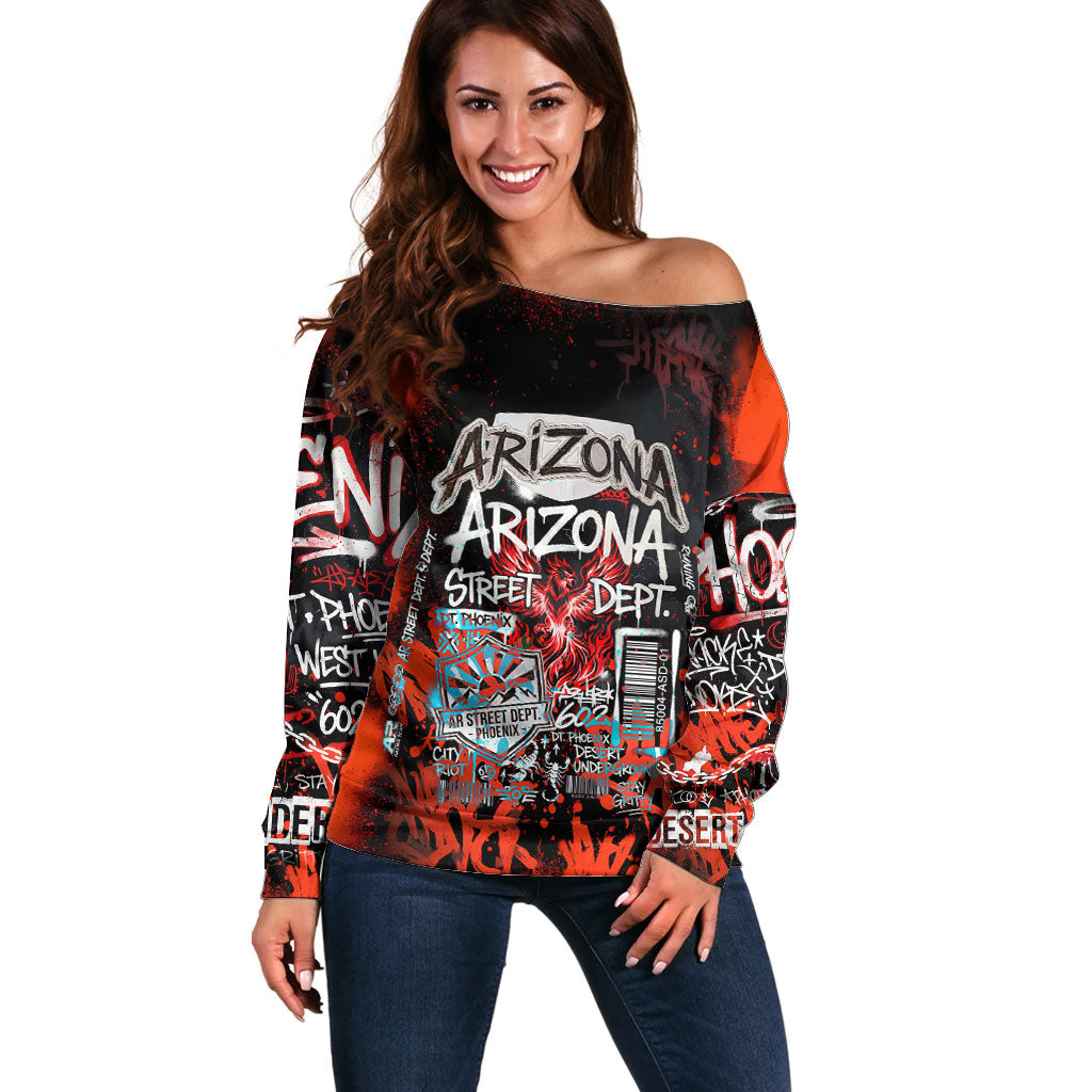 Personalized Arizona Street Graffiti Off Shoulder Sweater Urban Phoenix Underground Art Phoenix Bird Rattlesnake