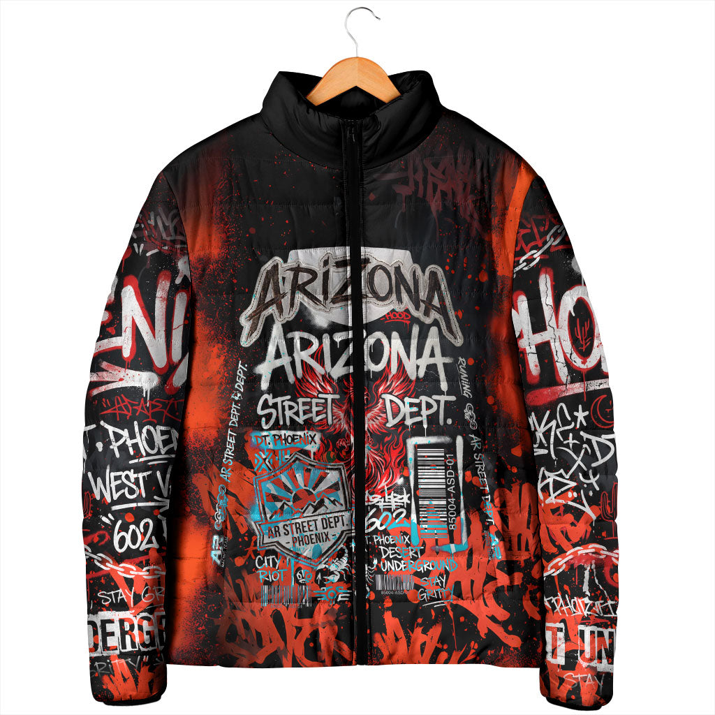 Personalized Arizona Street Graffiti Padded Jacket Urban Phoenix Underground Art Phoenix Bird Rattlesnake