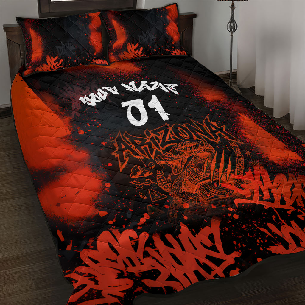 Personalized Arizona Street Graffiti Quilt Bed Set Urban Phoenix Underground Art Phoenix Bird Rattlesnake