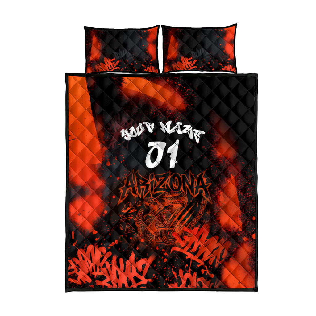 Personalized Arizona Street Graffiti Quilt Bed Set Urban Phoenix Underground Art Phoenix Bird Rattlesnake