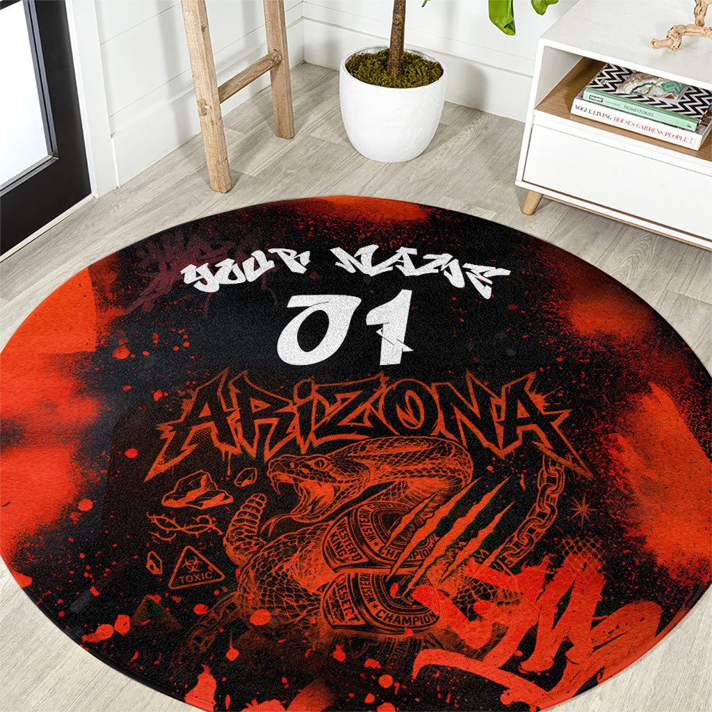 Personalized Arizona Street Graffiti Round Carpet Urban Phoenix Underground Art Phoenix Bird Rattlesnake