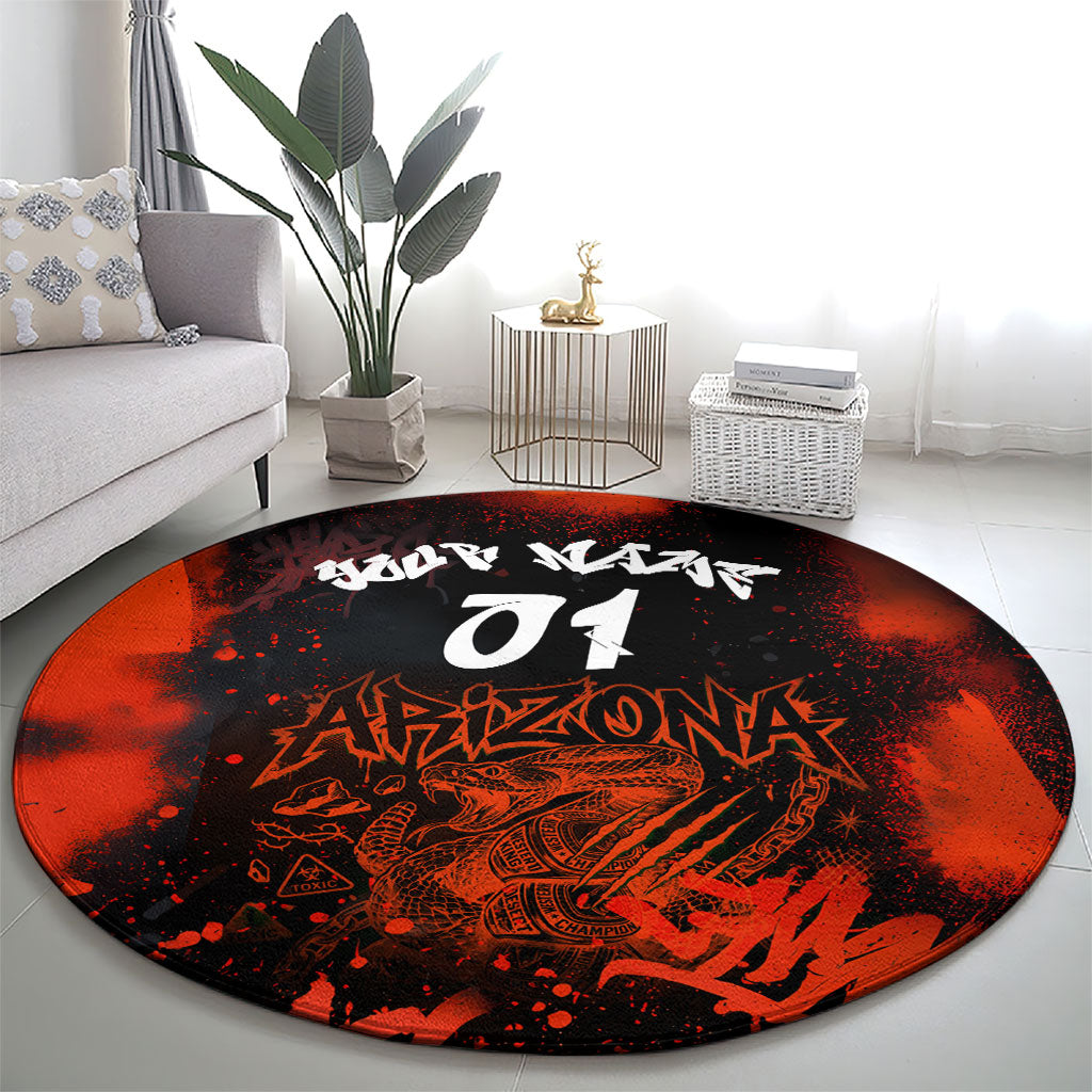 Personalized Arizona Street Graffiti Round Carpet Urban Phoenix Underground Art Phoenix Bird Rattlesnake